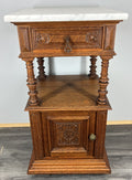 Pair of Bedside Tables Antique French Marble Top Oak Cabinets Carved LOT 43293