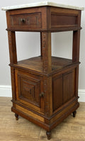 Bedside Table Antique French Marble Top Oak Cabinet Carved Cupboard LOT 63521