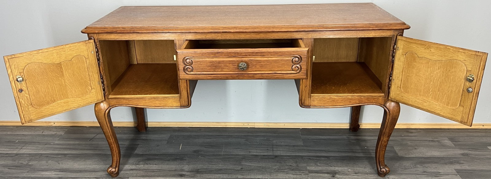 Cabinet Vintage French Louis XVI Style Carved Desk Oak Sideboard LOT 45139