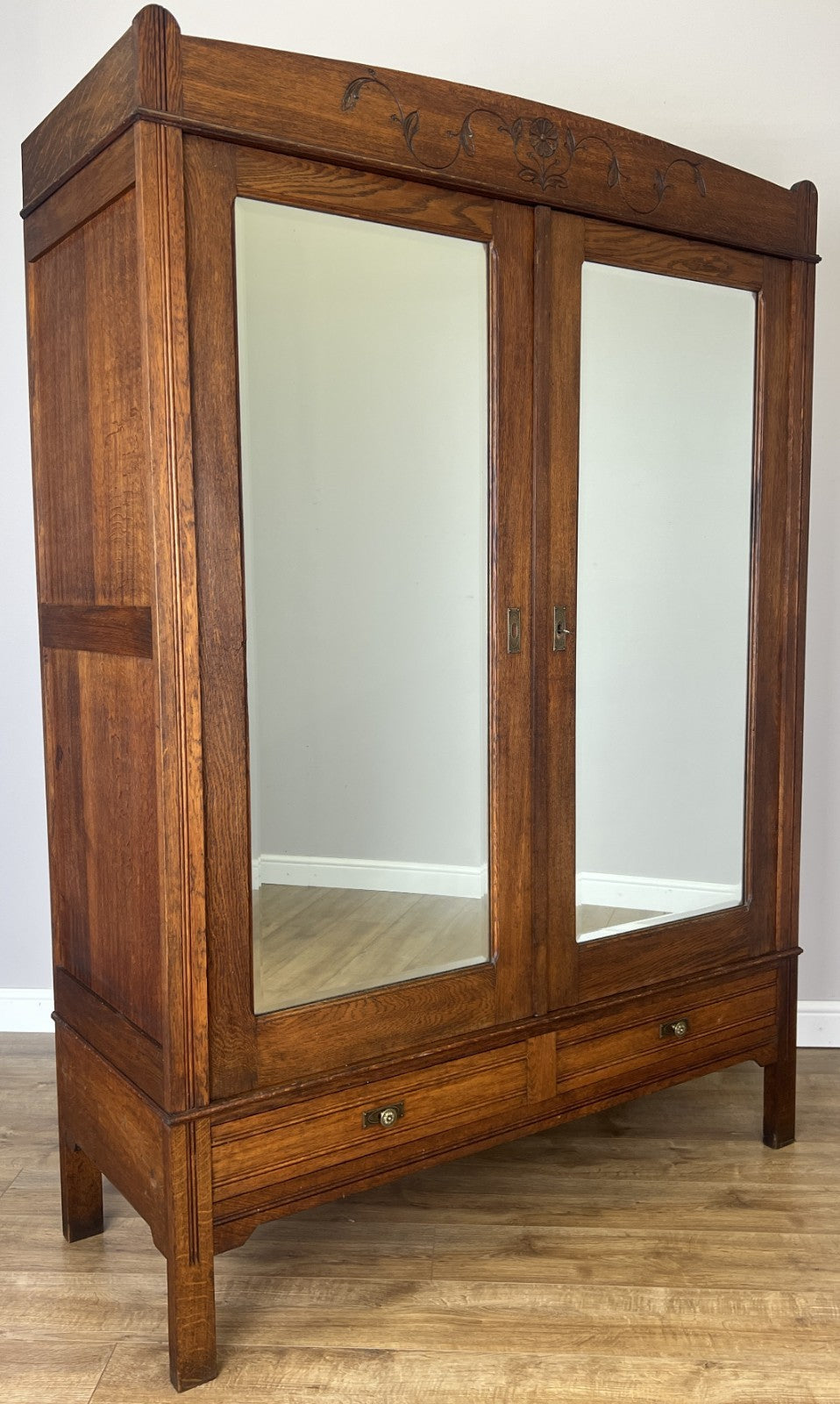 Wardrobe Antique French Oak Two Door Mirrored Carved Armoire Cabinet LOT 61000