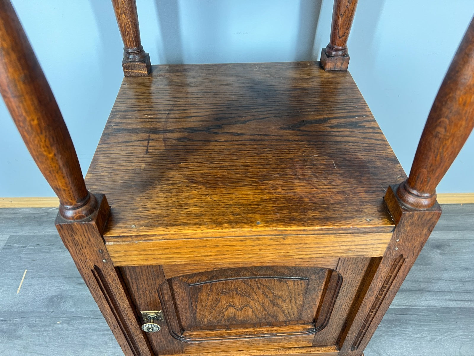 Bedside Table Antique French Oak with Marble Top Carved Cabinet LOT 43365