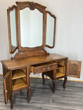 Vintage Dressing Table with Mirror French Louis Oak Vanity Table Makeup LOT 45191