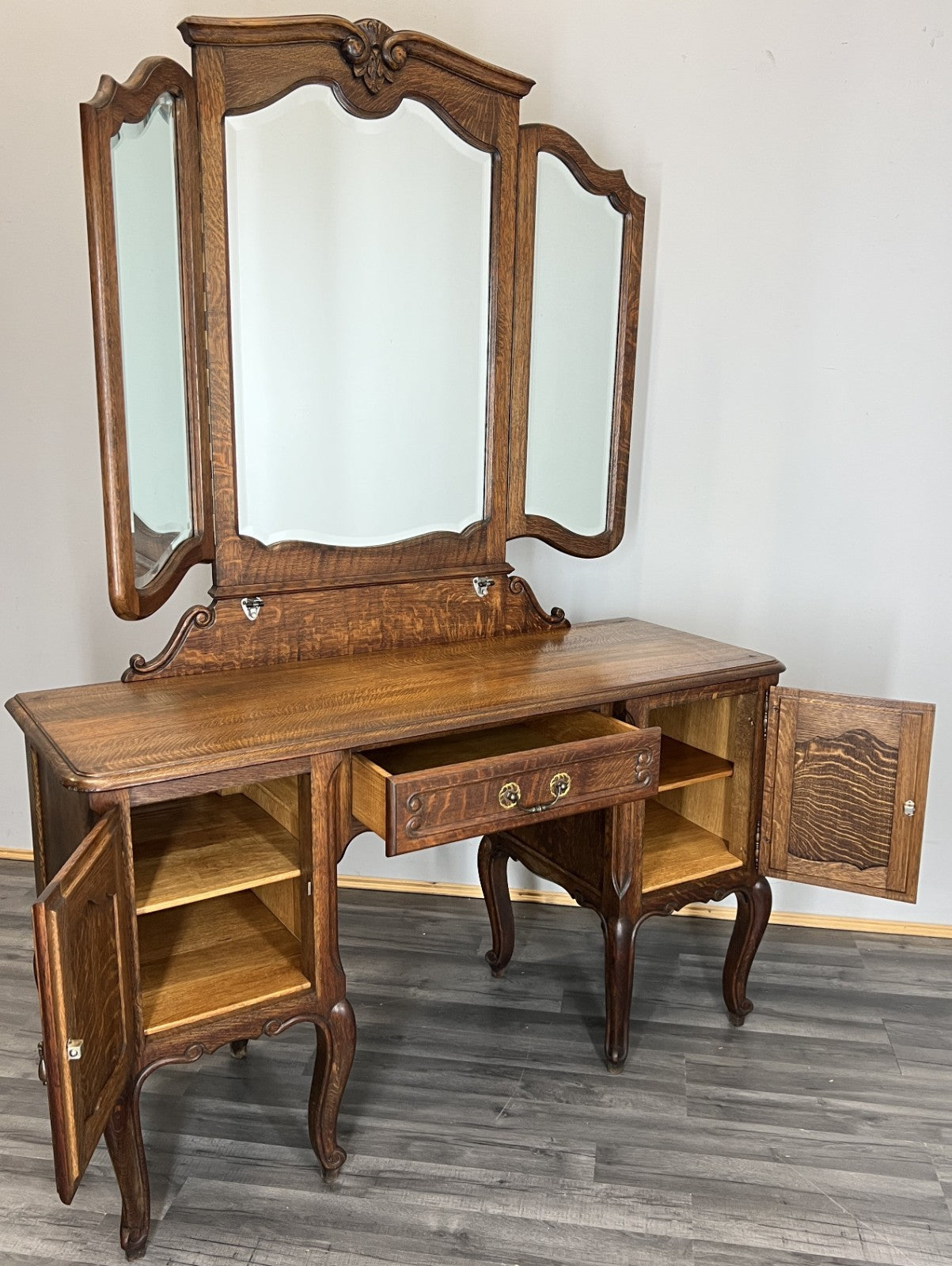 Vintage Dressing Table with Mirror French Louis Oak Vanity Table Makeup LOT 45191
