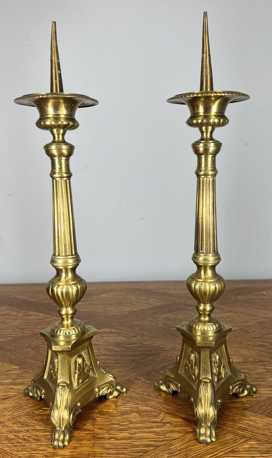 Candleholders Vintage French Brass Pair Tall Classical Candlesticks LOT 46730