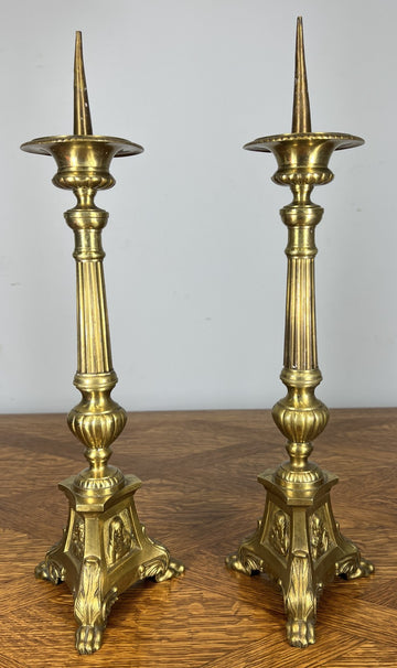 Candleholders Vintage French Brass Pair Tall Classical Candlesticks LOT 46730