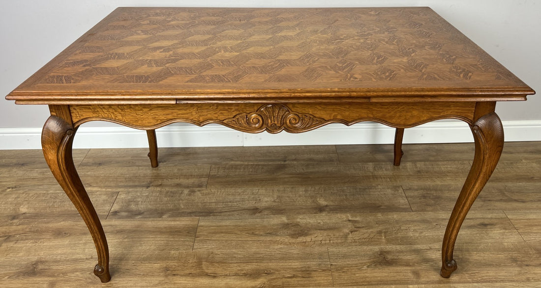 Dining Table Vintage French Louis XVI Carved Oak Extendable Table LOT 63560