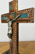 Crucifix Vintage French Style Walnut Religious Cross Metal Figurine LOT 60512