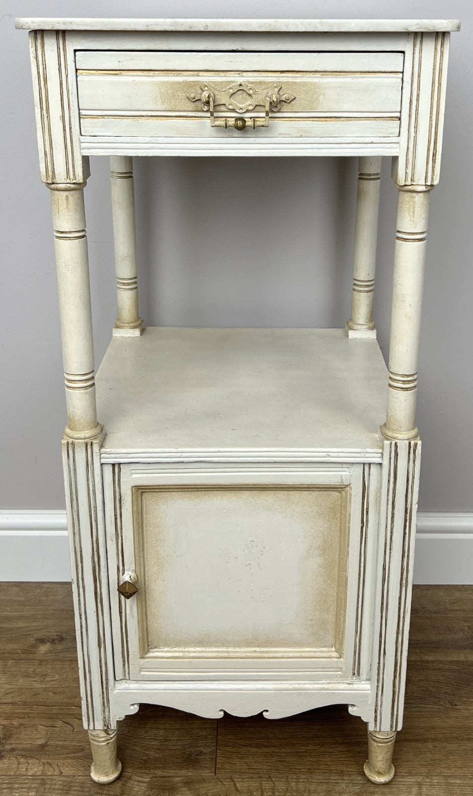 Bedside Table Antique French Style Marble Top Oak Cabinet Nightstand LOT 62241
