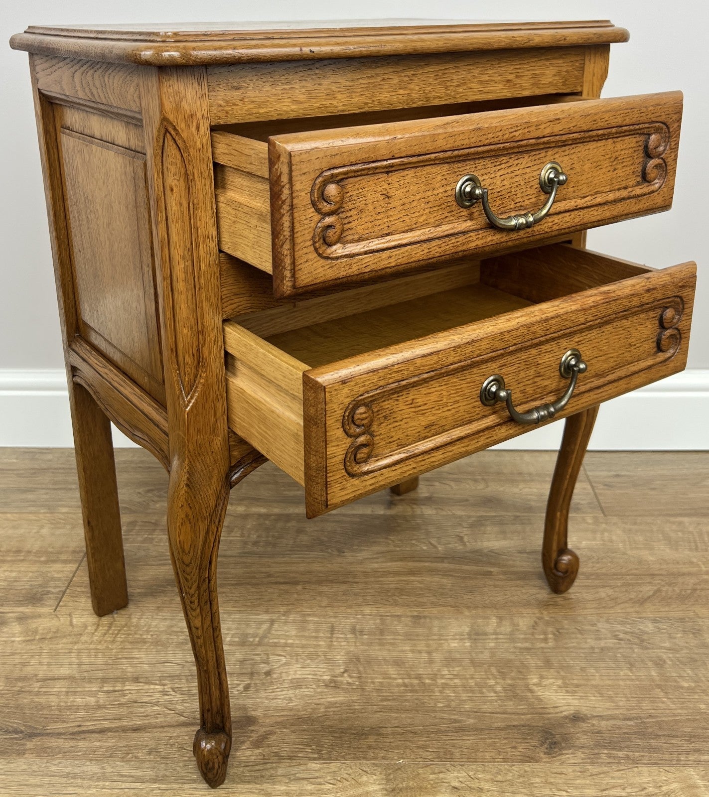 Pair of  Bedside Tables Vintage French Louis Oak Nightstands Cabinets LOT 48649