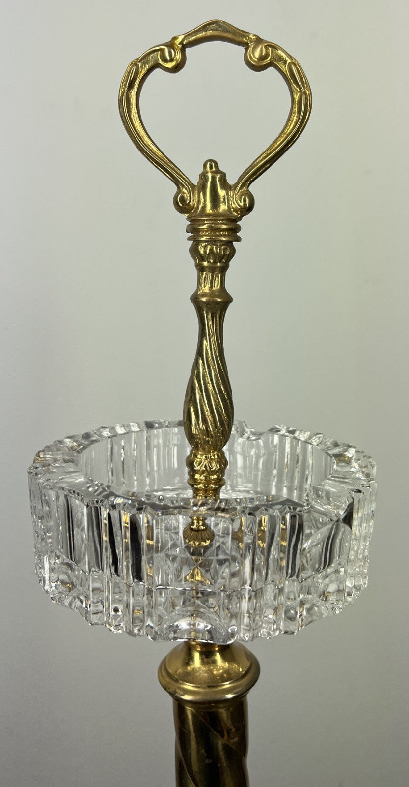 Vintage French Ashtray Stand Brass & Crystal Ornate Pedestal LOT 423210
