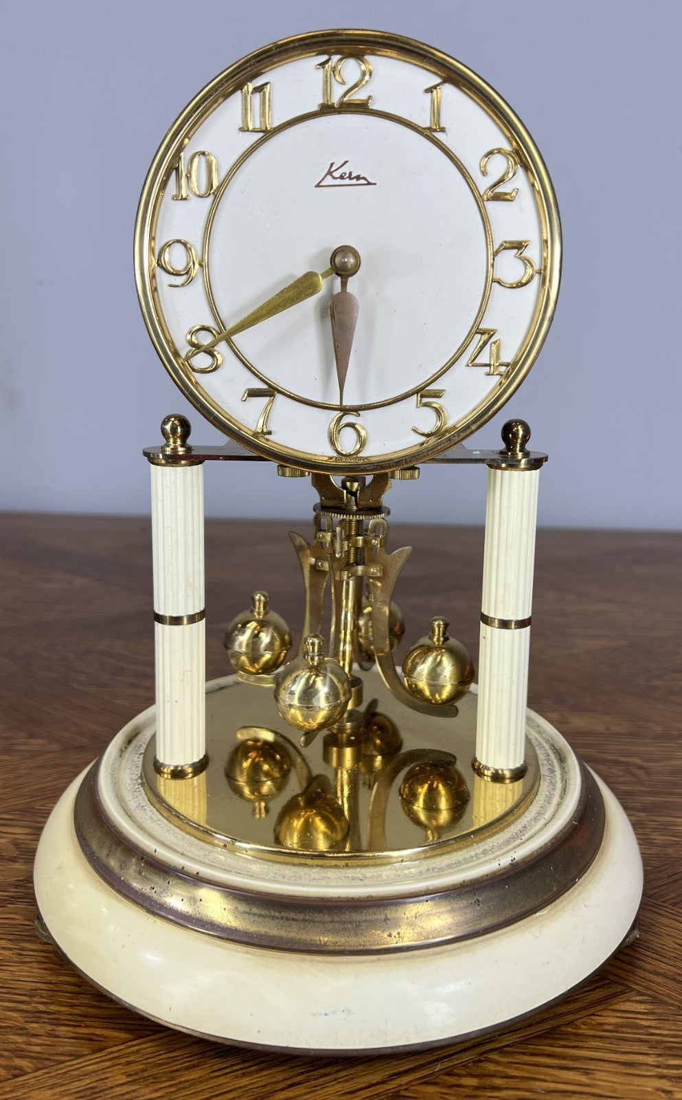 Clock Kern Vintage Style Glass Dome Brass Anniversary Clock LOT 46742