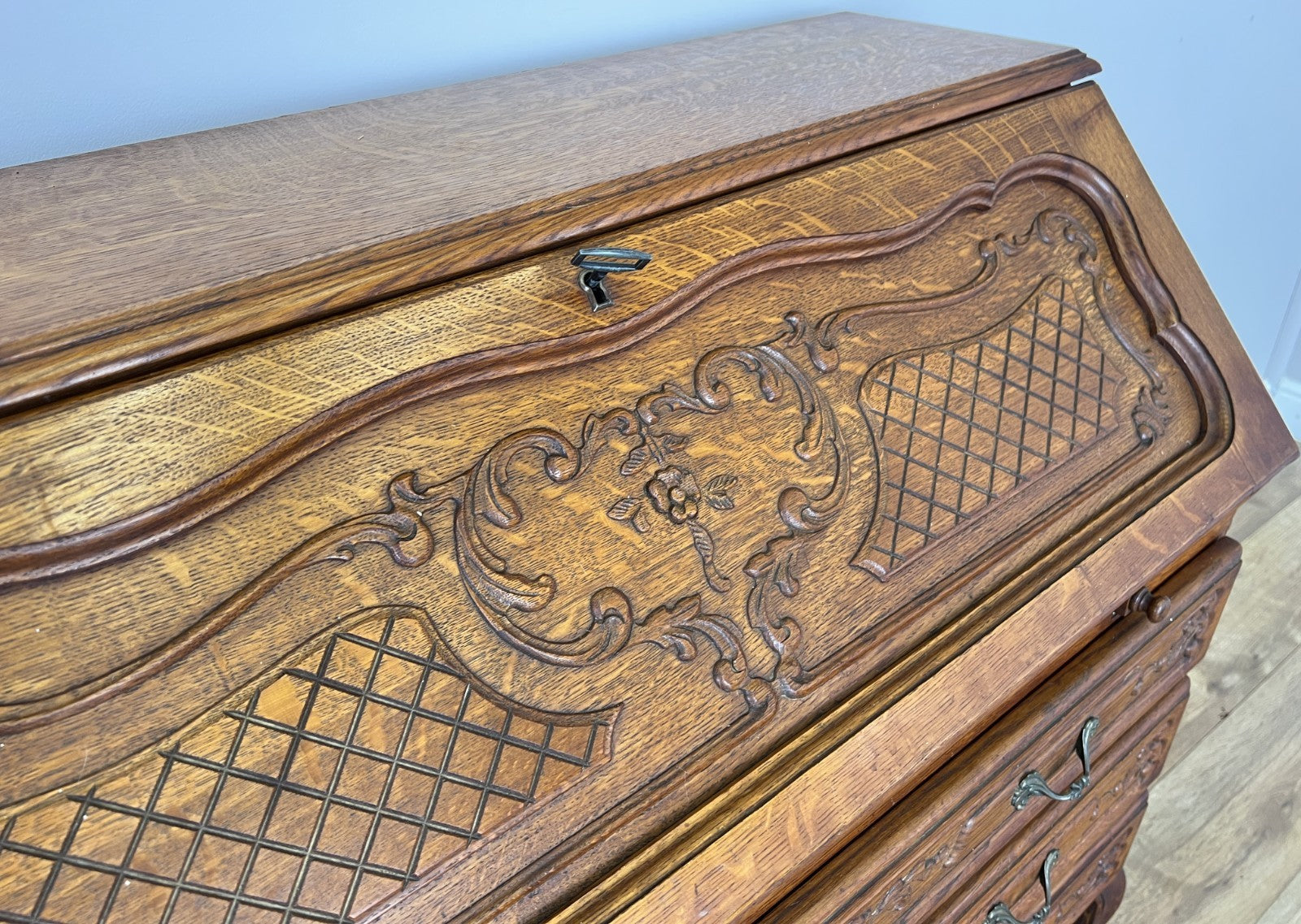 Secretaire Writing Desk Vintage French Louis Oak Rare Bureaux Cabinet LOT 615411