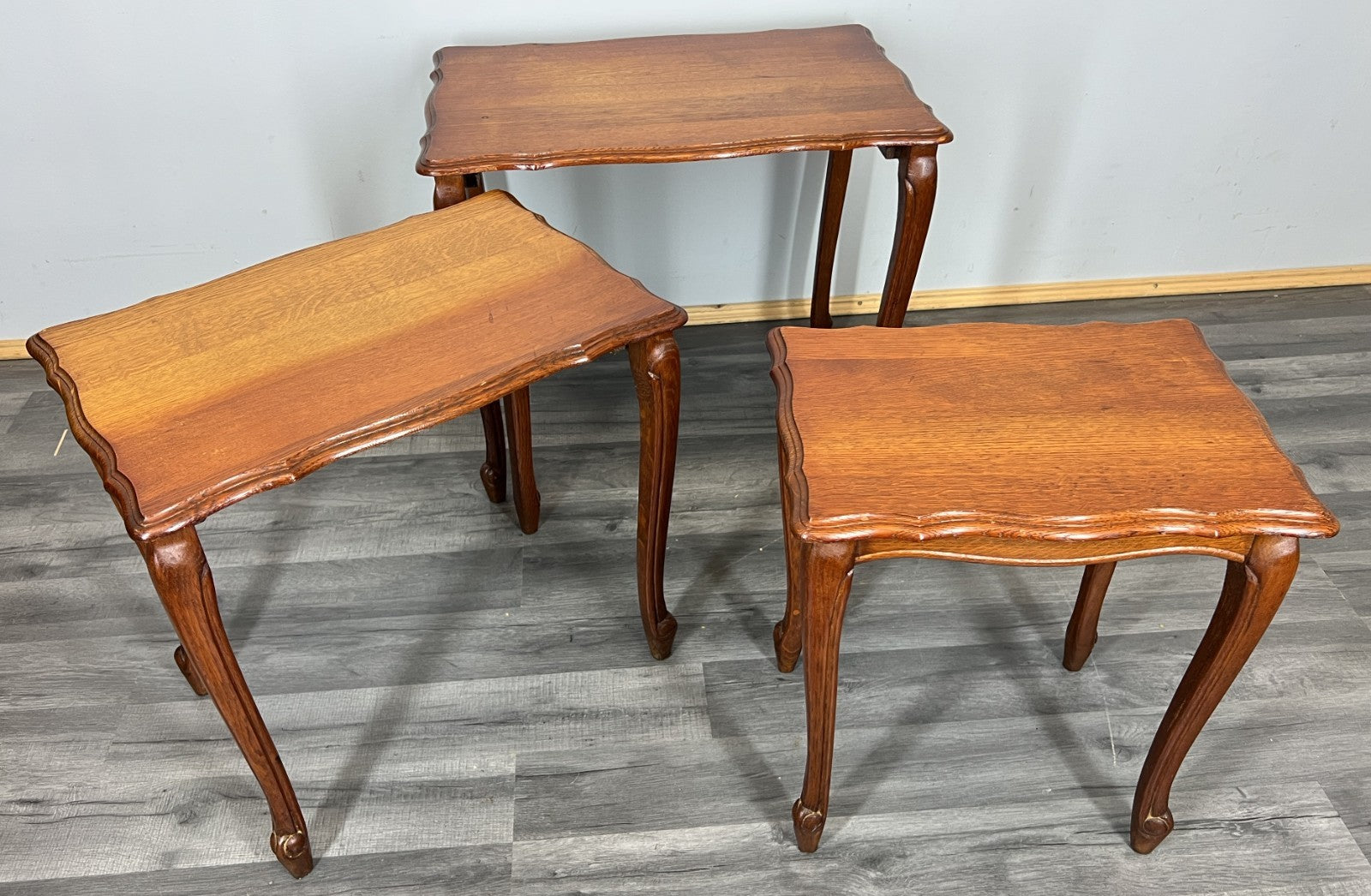 Vintage French Louis XIV Oak Set of Three Nested Carved Tables LOT 44264