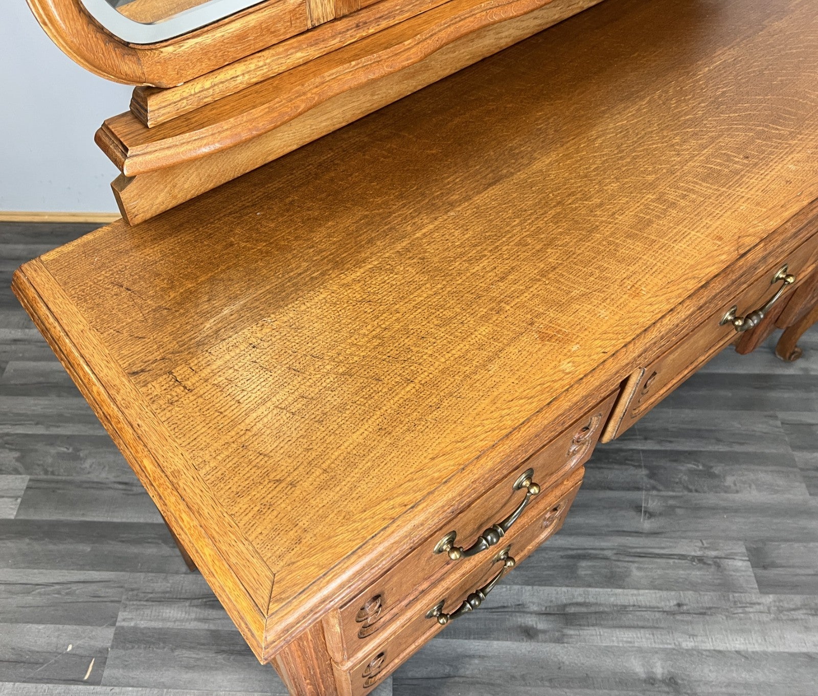 Vintage Dressing Table with Mirror French Oak Louis Vanity Table Makeup LOT 45173