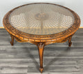 Coffee Table Vintage French Louis XIV Glass Top Ornate Cane Round Table LOT 39410