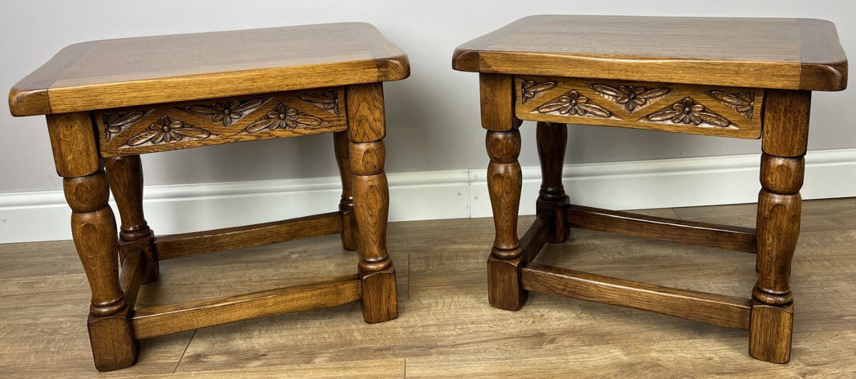 Pair of Bedside Tables Vintage French Oak Nightstands Carved Cabinets LOT 62121