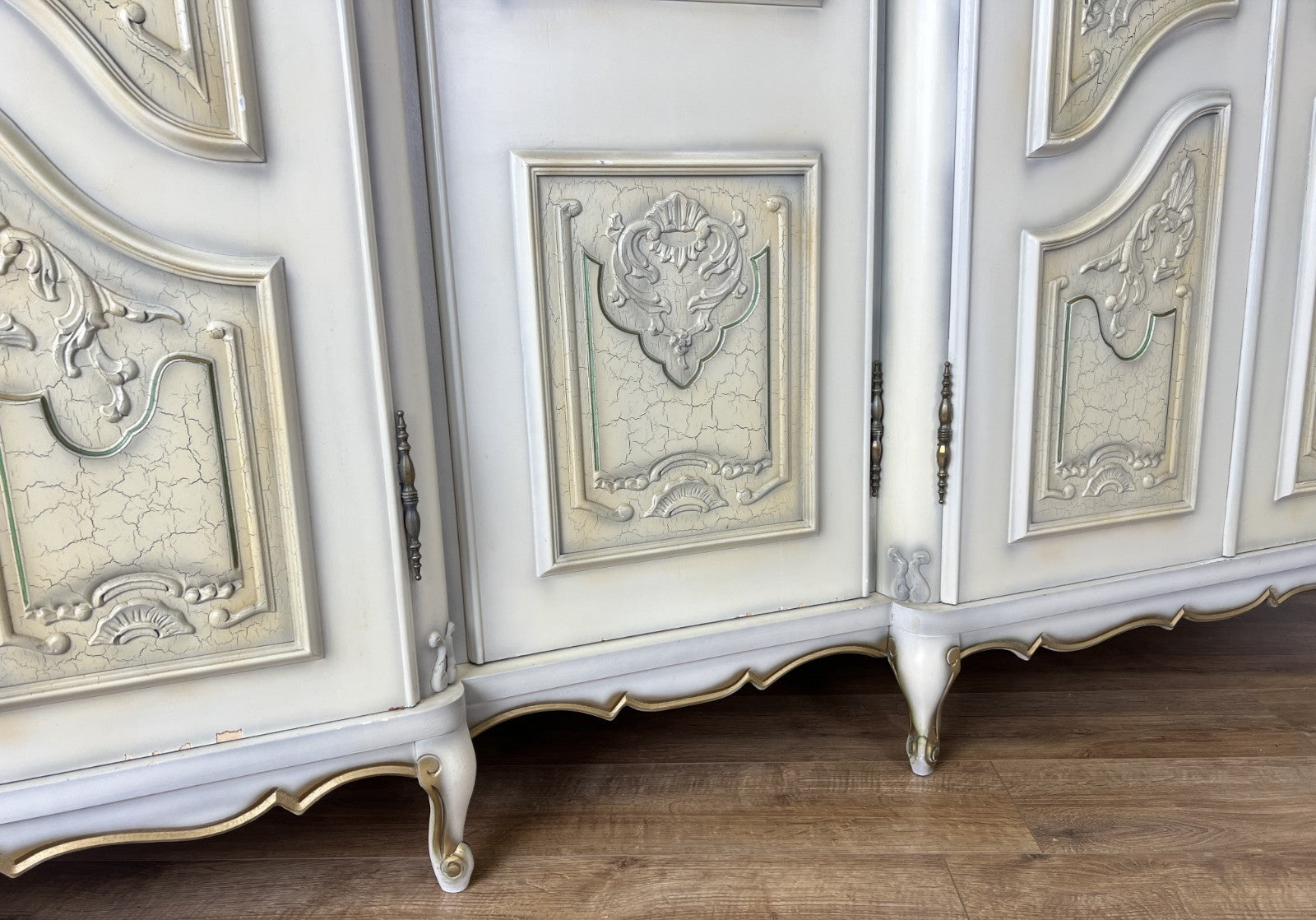 Wardrobe Vintage French Shabby Chic Five Door Carved Armoire Cabinet LOT 612110