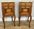 Pair of  Bedside Tables Antique French Louis Walnut Marble Top Cabinets LOT 48941
