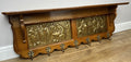 French Vintage Coat Rack Oak 7 Hooks Wall Shelf Brass Panel Coat Hanger LOT 49592