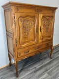 Cabinet Vintage French Louis Oak Carved 2 Doors Cupboard Drawer & Key LOT 44986