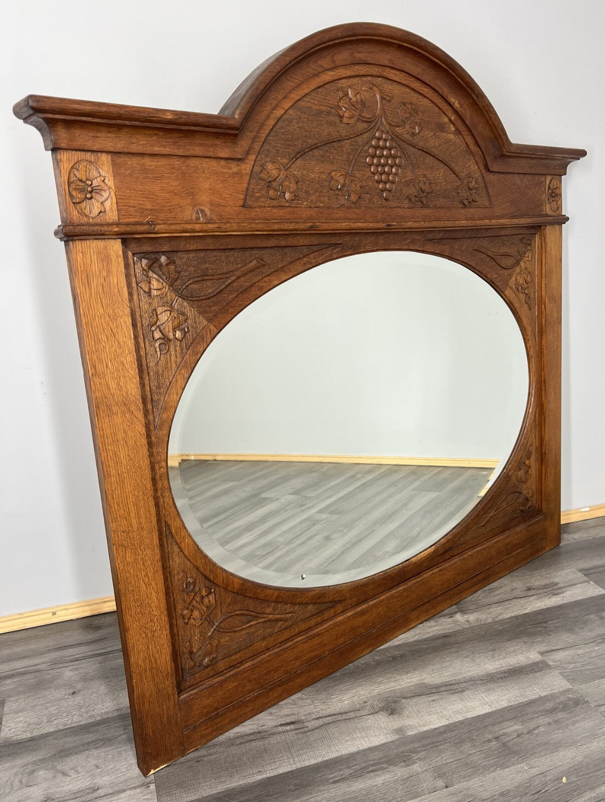 Wall Mirror Antique French Style Oak Carved Floral Decorative Frame LOT 38490