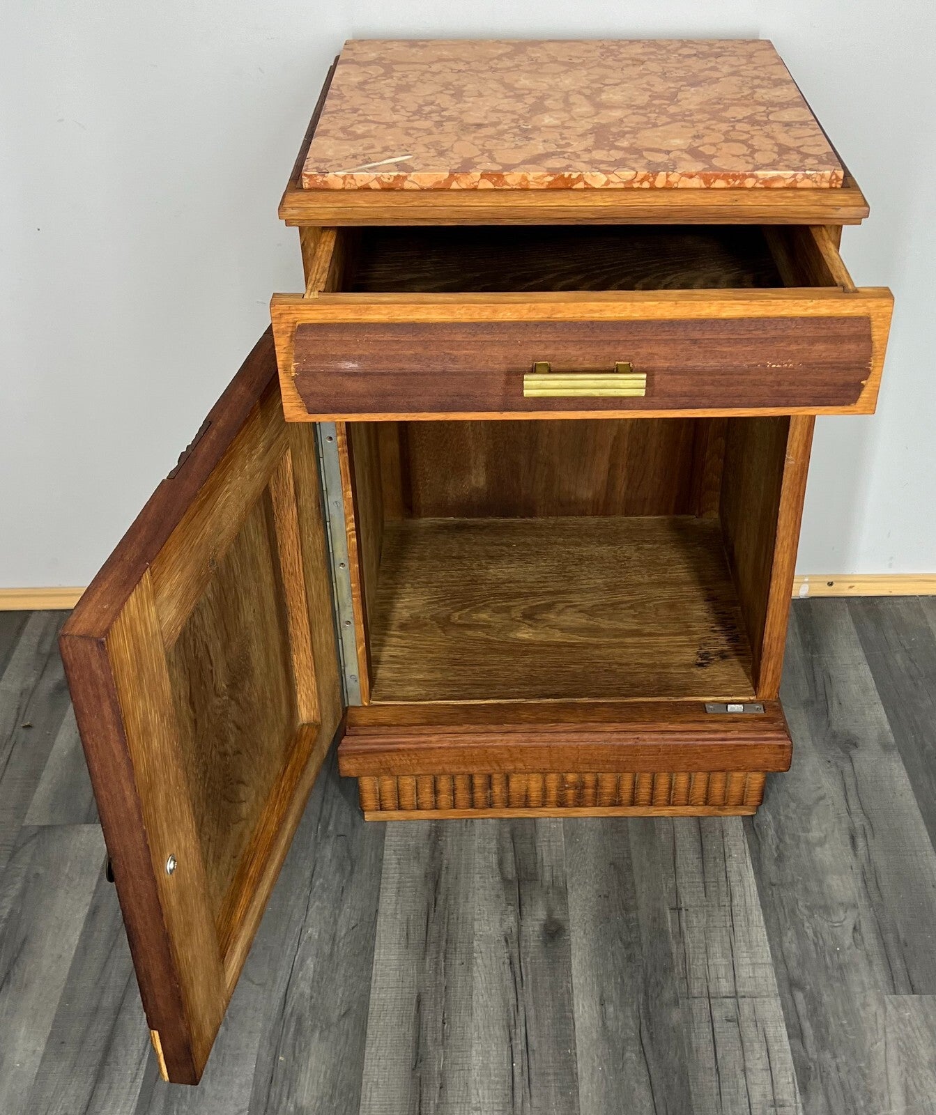 Cabinet Antique French Style Marble Top Bedside Table Carved Cupboard LOT 30997