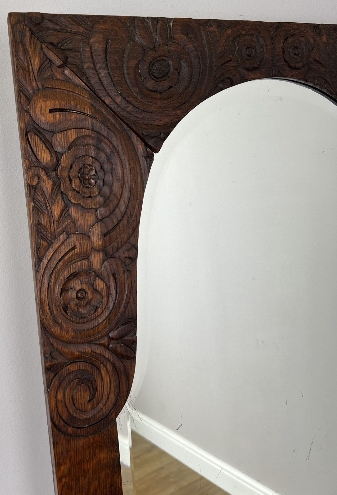 Mirror Antique French Style Oak Carved Wardrobe Mirror Polished Glass LOT 61882