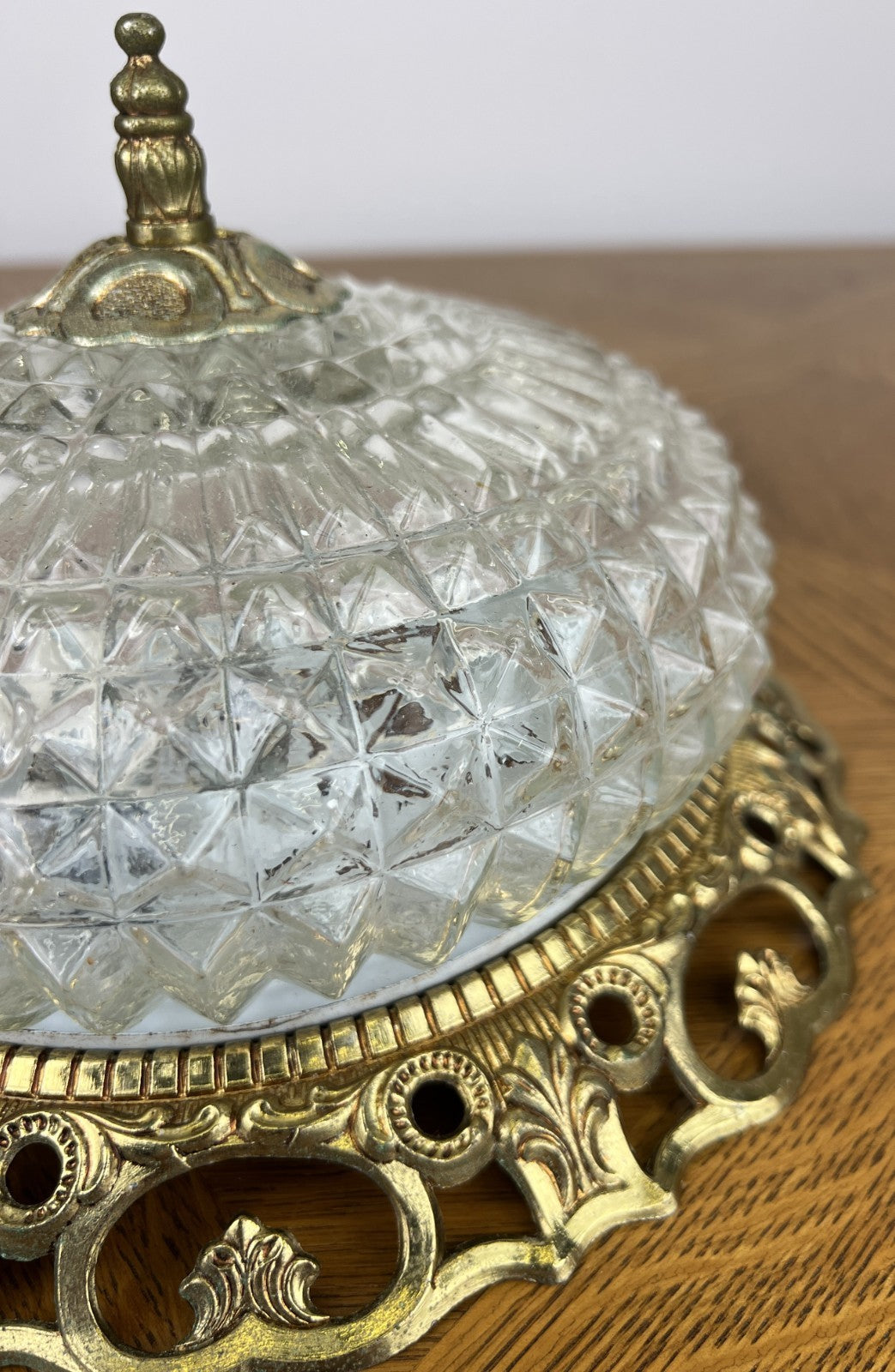 Ceiling Lamp Vintage French Pendant Cut Glass Flush Mount Light LOT 60716