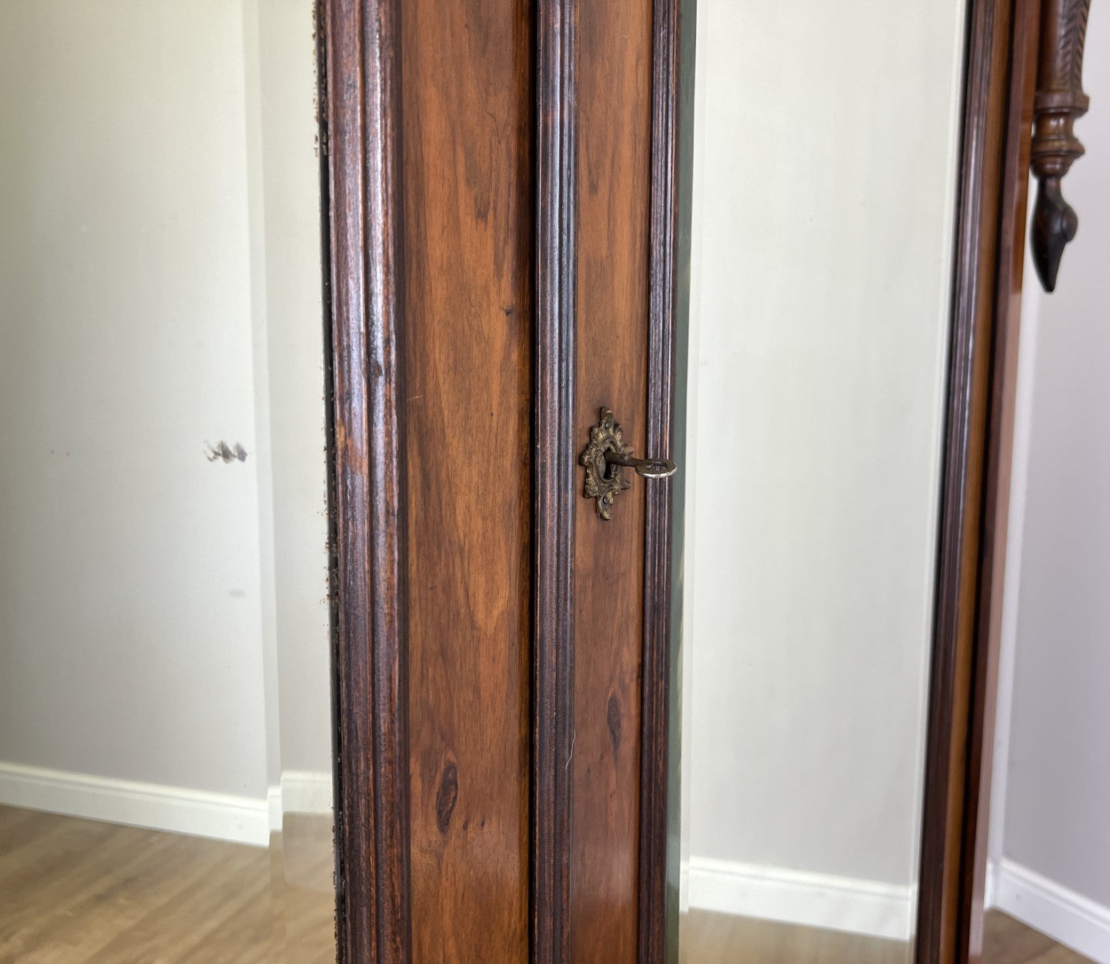 Wardrobe Antique French Style Two Door Walnut Mirrored Carved Armoire LOT 61618