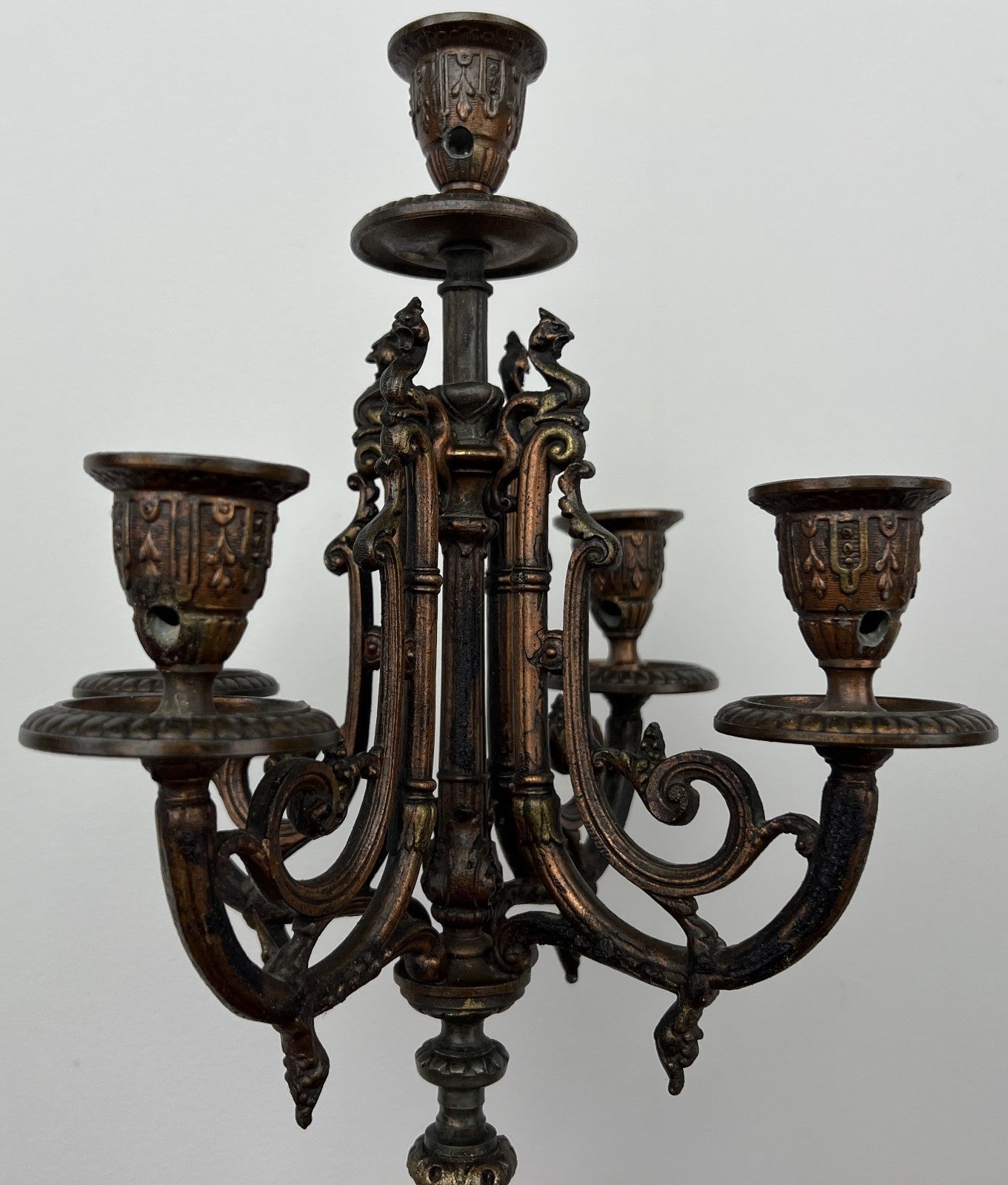 Candelabra Antique French Brass Marble 5 Arm Ornate Candle Holder LOT 49366