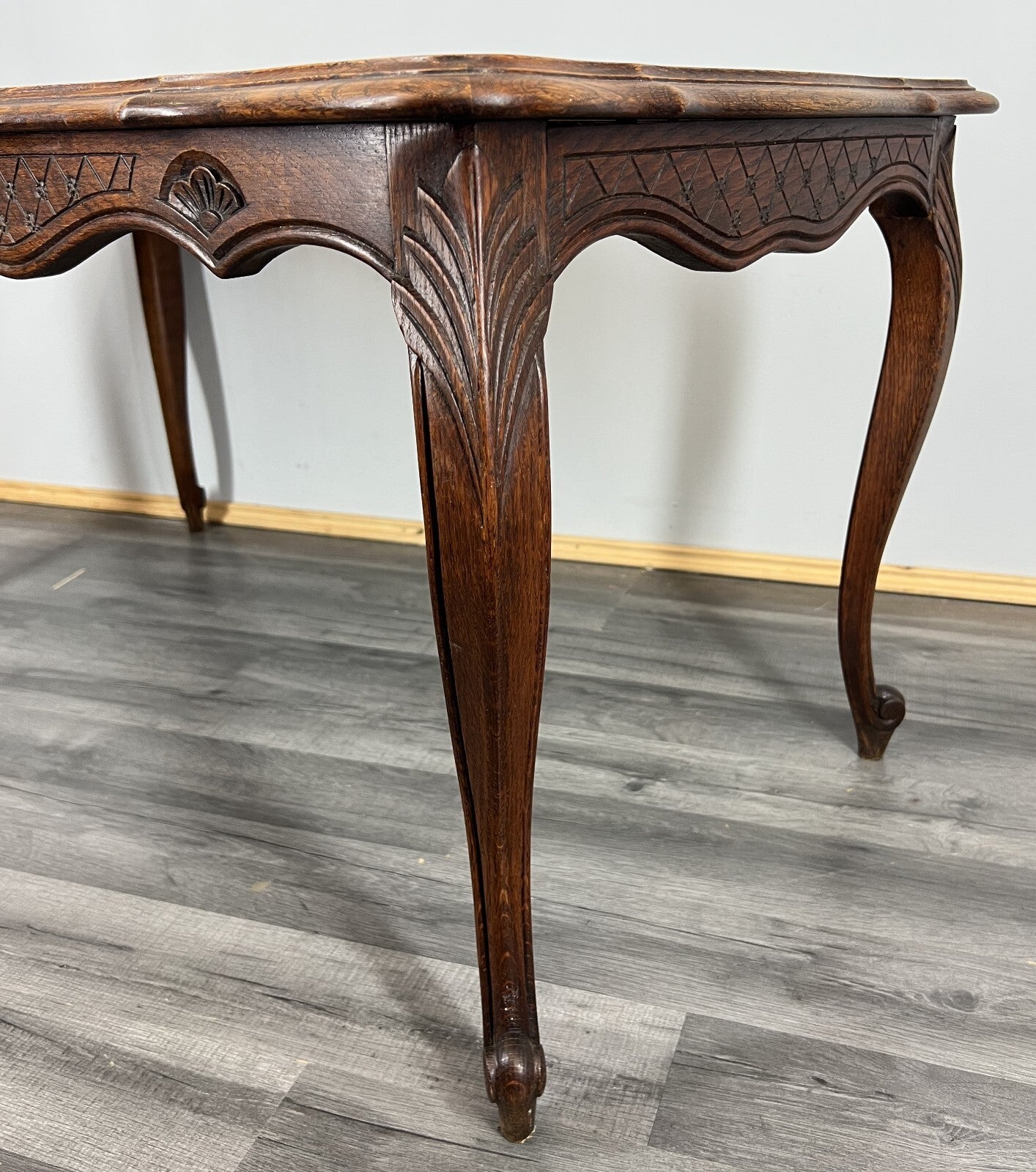 Coffee Table Vintage French Louis XV Cane Top Oak Carved Table LOT 38617