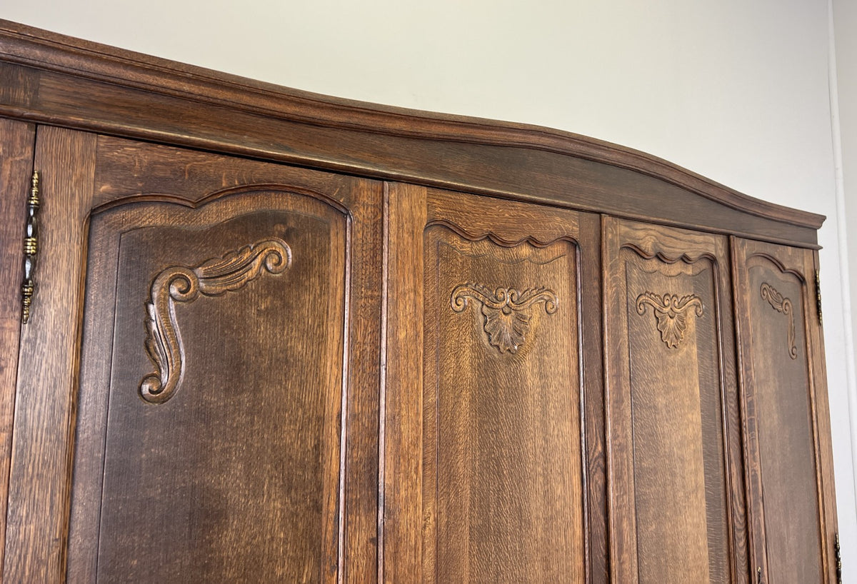 Wardrobe Vintage French Louis XVI Style Oak Four Door Carved Armoire LOT 6505