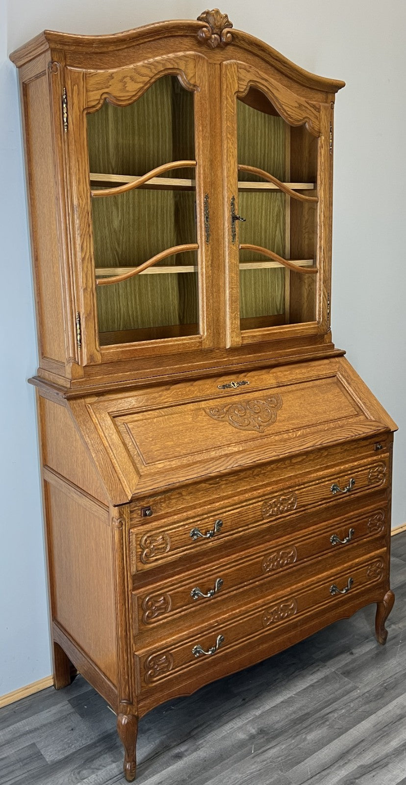 Secretaire Bookcase Vintage French Louis XIV Style Oak Bureaux Cabinet LOT 45120