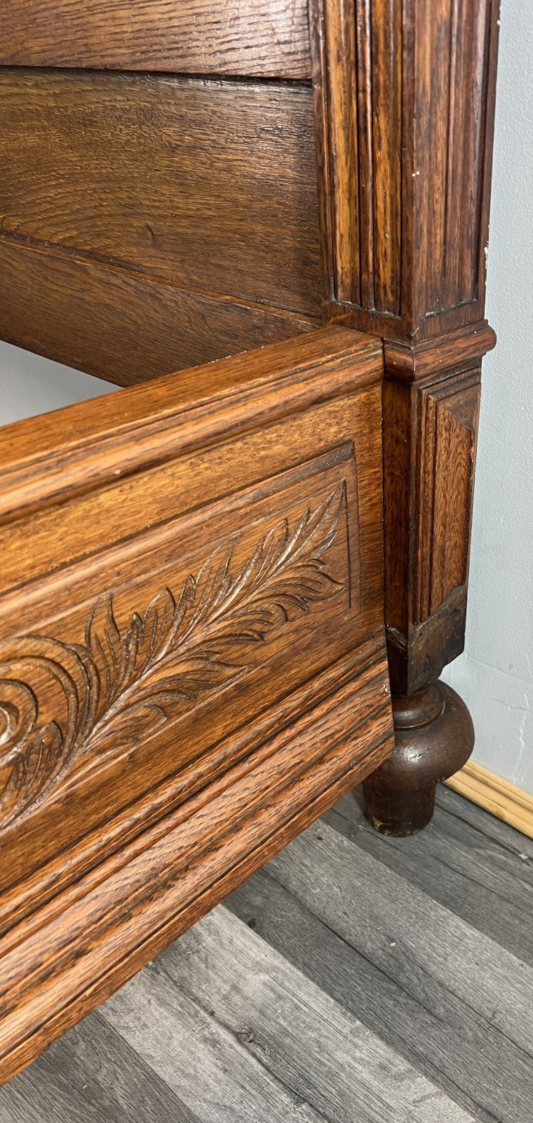 Bed Antique French Style Oak Double Bed Frame Carved Headboard LOT 473913