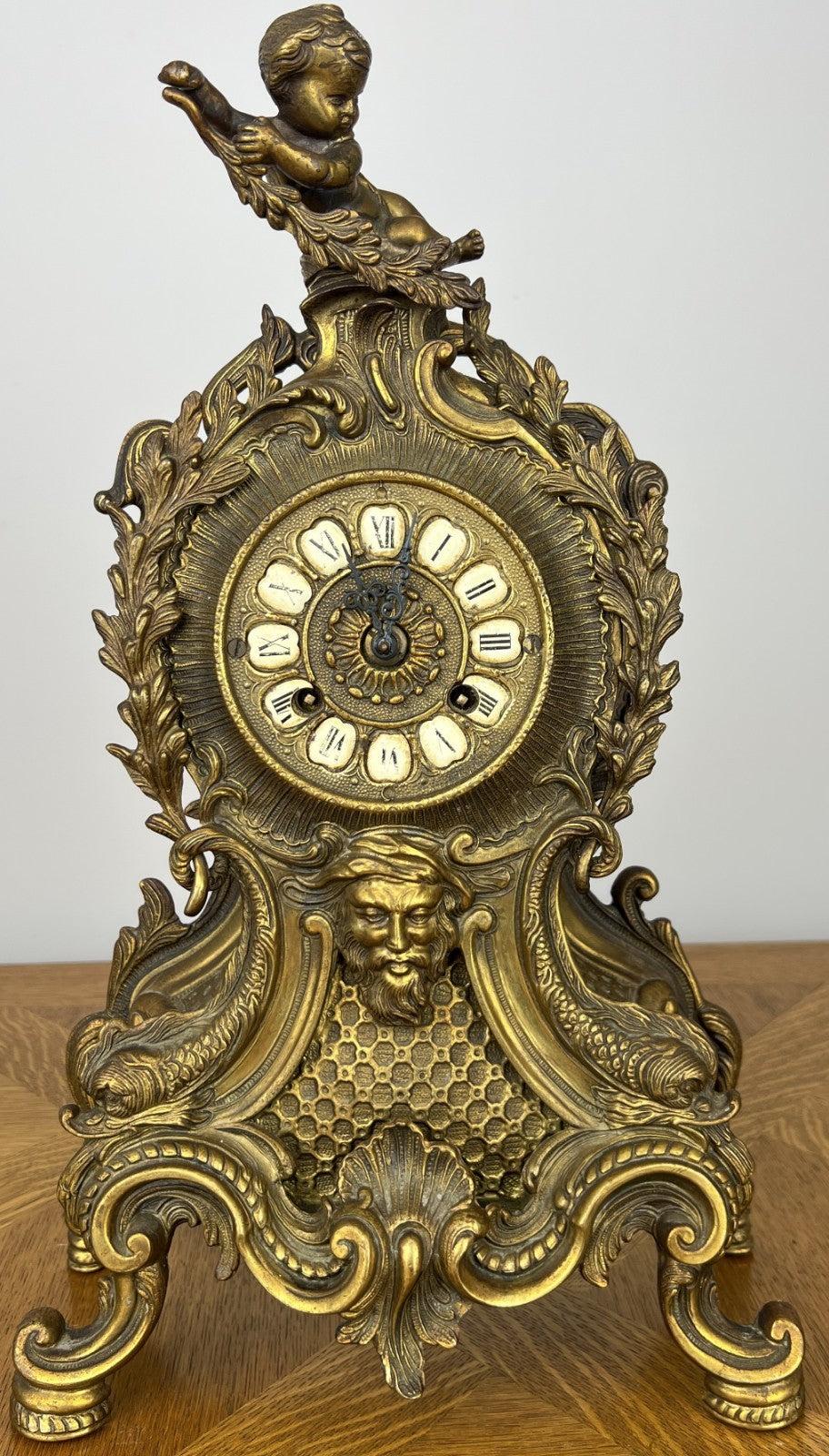 Clock Vintage French Brass Ornate Cherub Mantel Clock Decorative LOT 60360