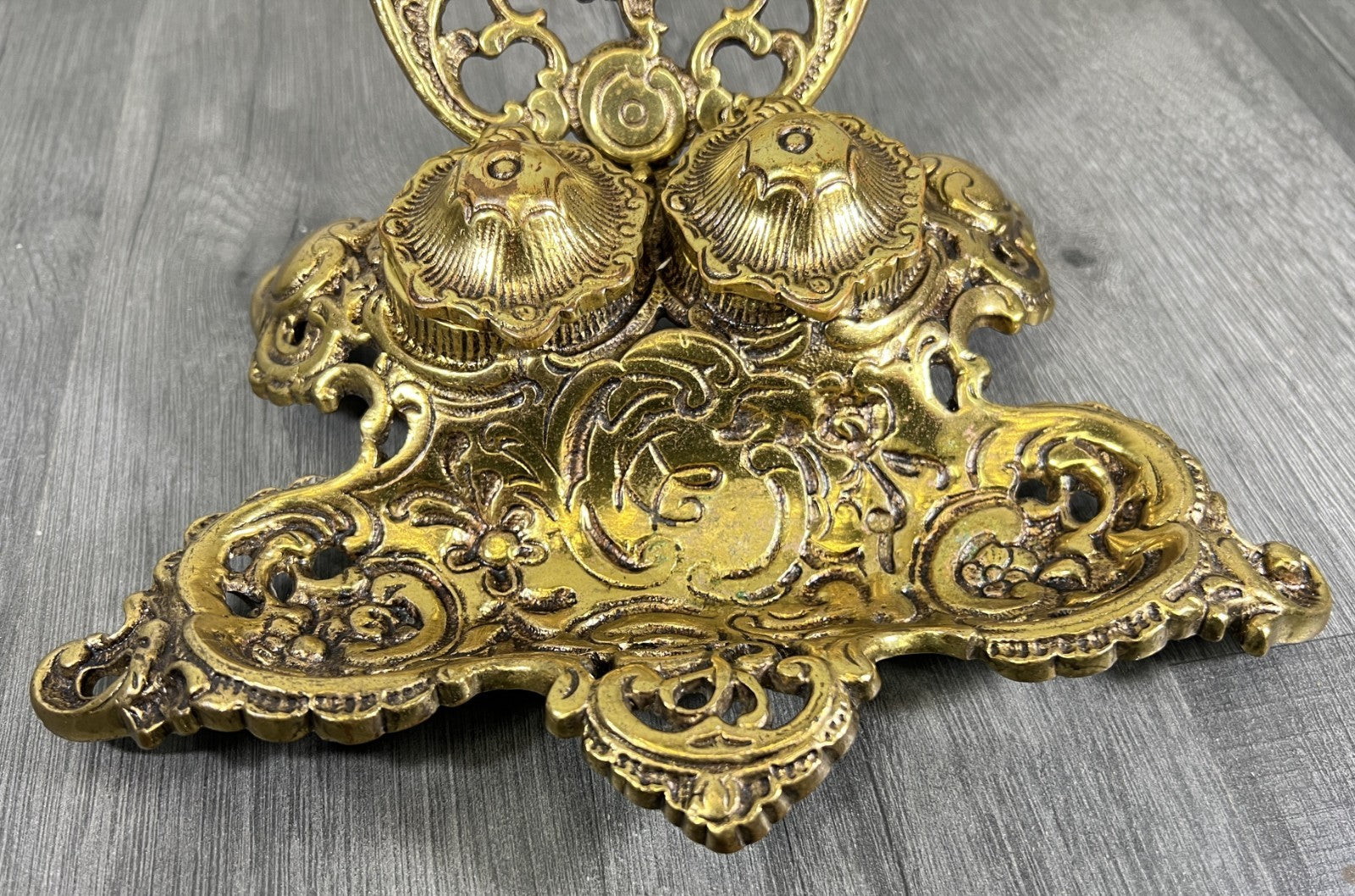 Inkwell Set Vintage French Brass Ornate Desk Accessory LOT 46886
