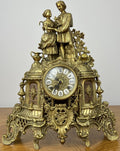 Clock Vintage French Brass Ornate Romantic Couple Mantel Clock LOT 60521