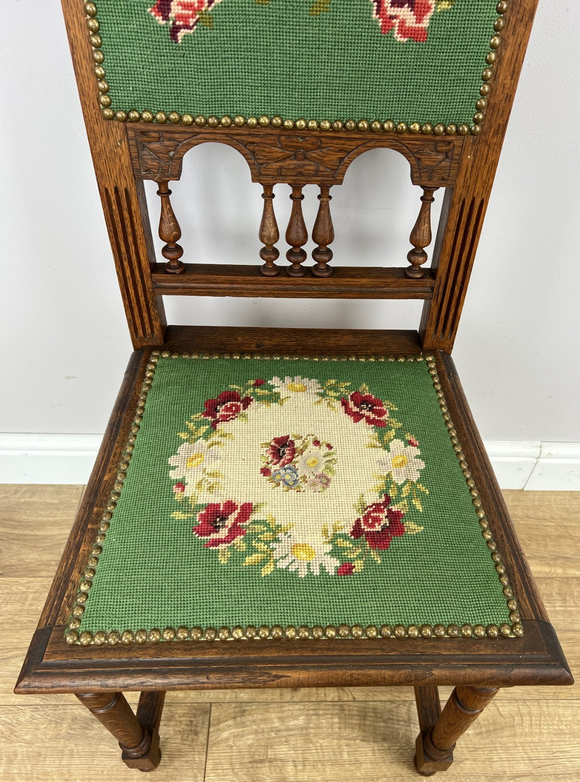 Pair of Chairs Antique French Style Oak Floral Upholstered Chairs LOT 6515