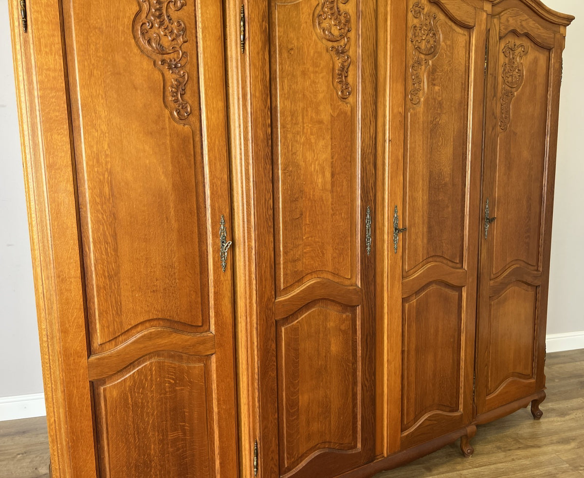 Wardrobe Vintage French Louis XVI Style Oak Four Door Carved Armoire LOT 6491