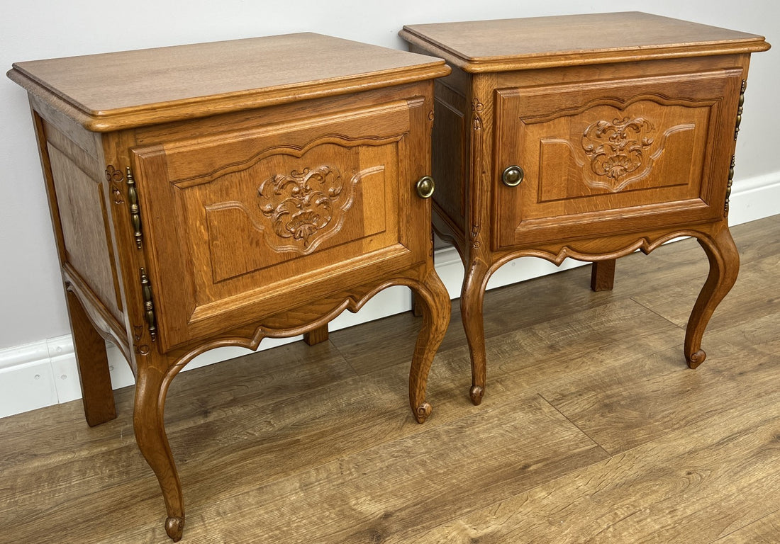 Pair of  Bedside Tables Vintage French Louis Oak Nightstands Cabinets LOT 49100