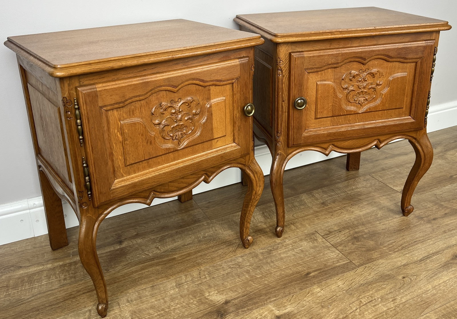 Pair of  Bedside Tables Vintage French Louis Oak Nightstands Cabinets LOT 49101