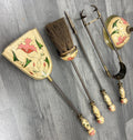 Fireplace Set Vintage French Hand Painted 5-Piece Brass Tool Stand LOT 441618