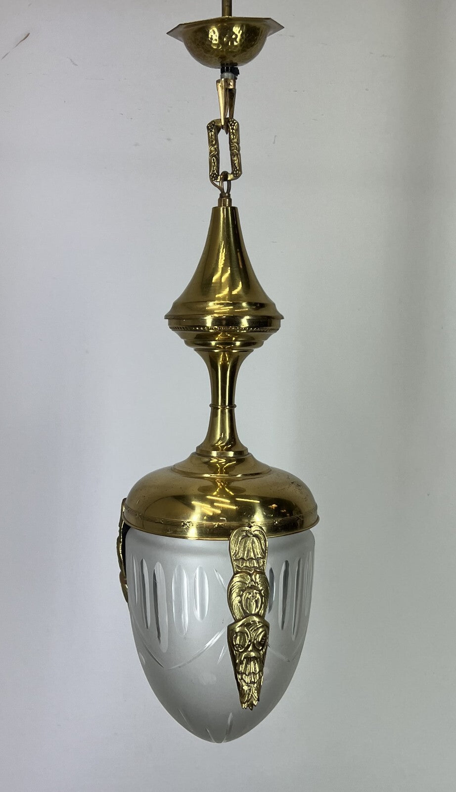 Ceiling Lamp Vintage Brass Pendant Chandelier Frosted Glass Light LOT 52550