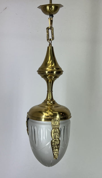 Ceiling Lamp Vintage Brass Pendant Chandelier Frosted Glass Light LOT 52550