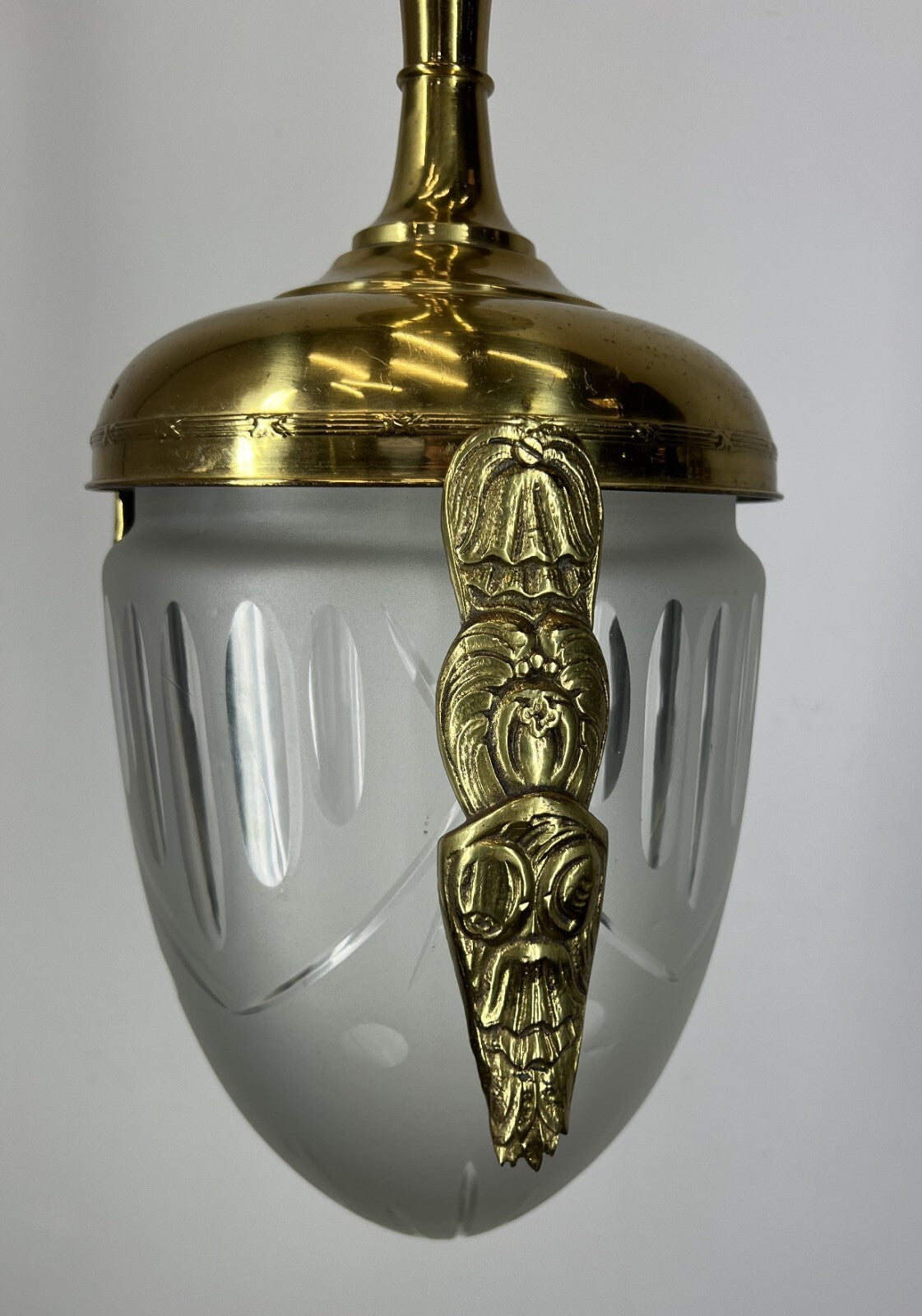 Ceiling Lamp Vintage Brass Pendant Chandelier Frosted Glass Light LOT 52554