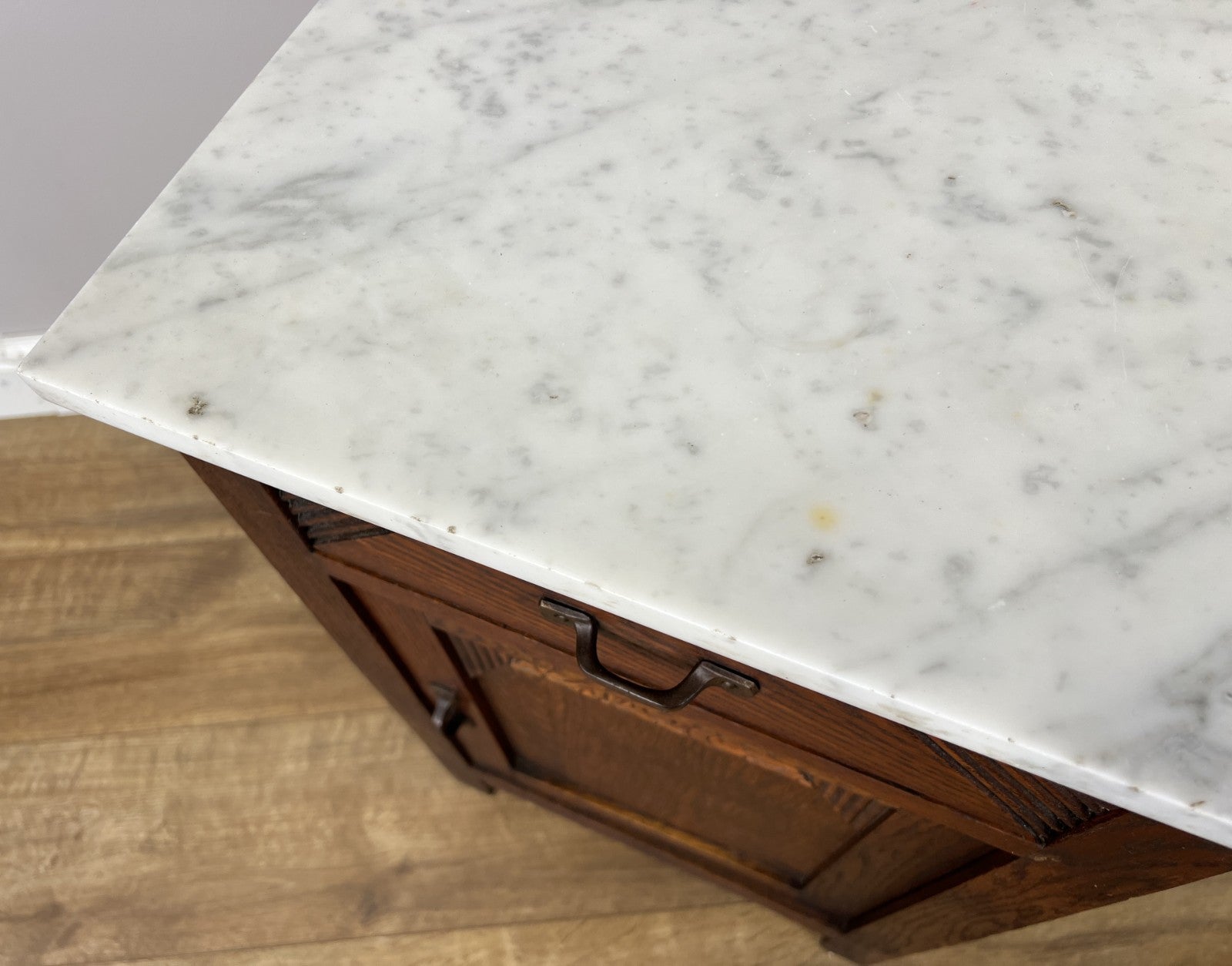 Bedside Table Antique French Marble Top Oak Cabinet Carved Cupboard LOT 62008