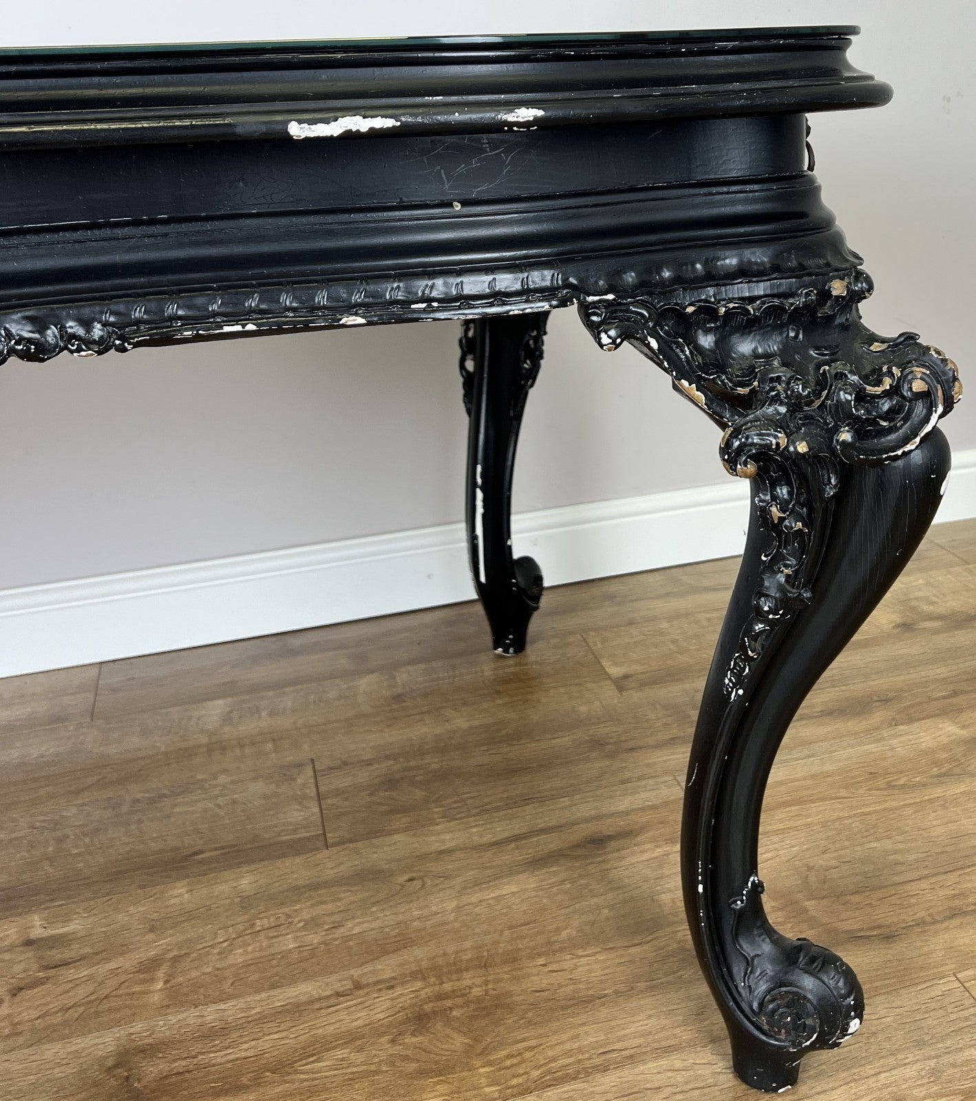 Double Sided Desk Antique French Style Black Painted Heavy Carved Table LOT 618610