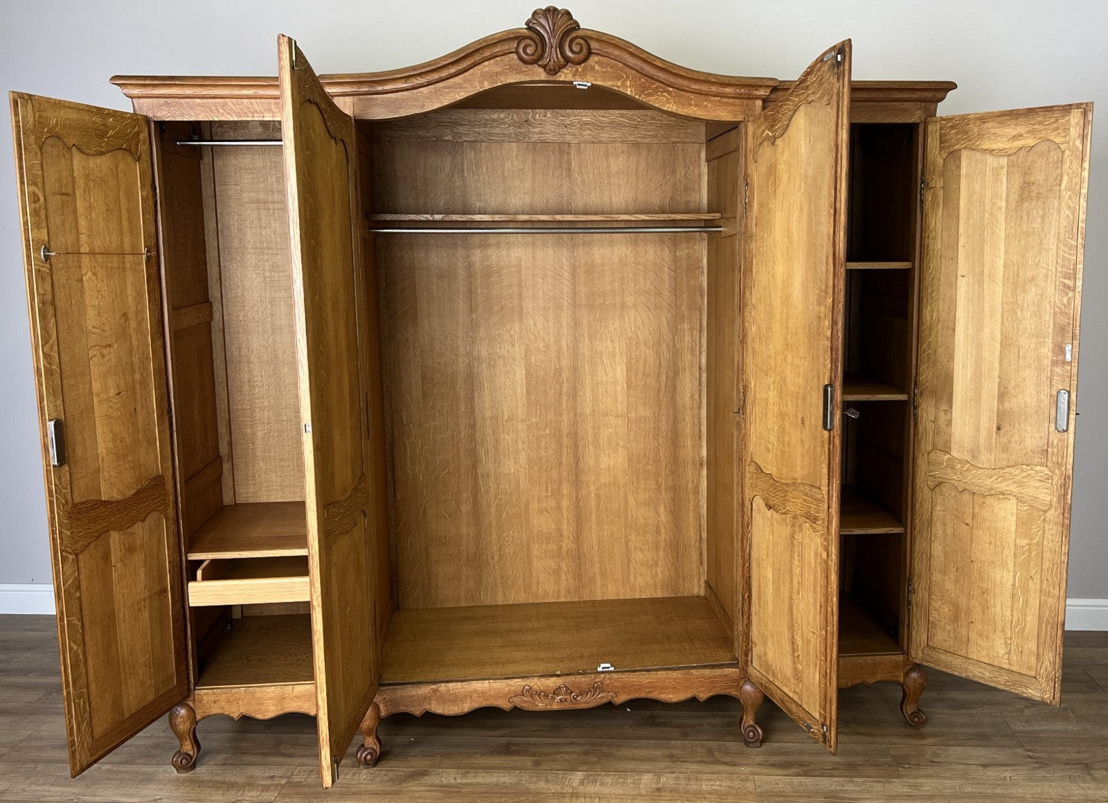 Wardrobe Vintage French Louis XVI Style Oak Four Door Carved Armoire LOT 609913