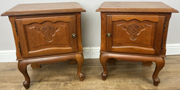 Pair of Bedside Tables Vintage French Louis Oak Nightstands Cabinets LOT 62190