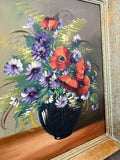 Painting Vintage French Floral Vase Red Purple Flower Signed Framed LOT 38787